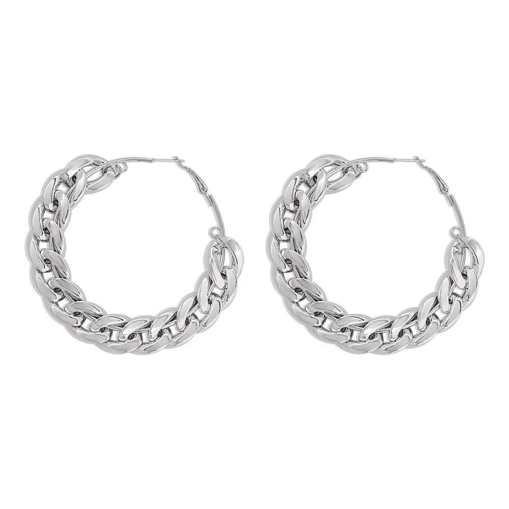 E8942 Pendientes grandes de círculo geométricos punk para mujer con cadena gruesa al por mayor