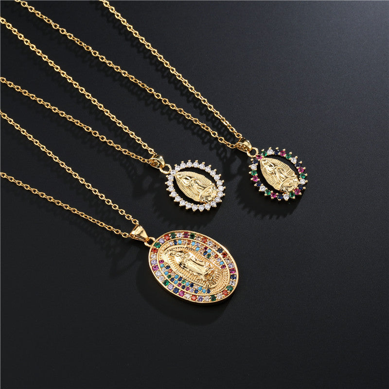 Collana con Pendente a Croce Placcato Rame Oro per Donna, Catena a O, Stile Minimalista Trendy, Design Intarsiato