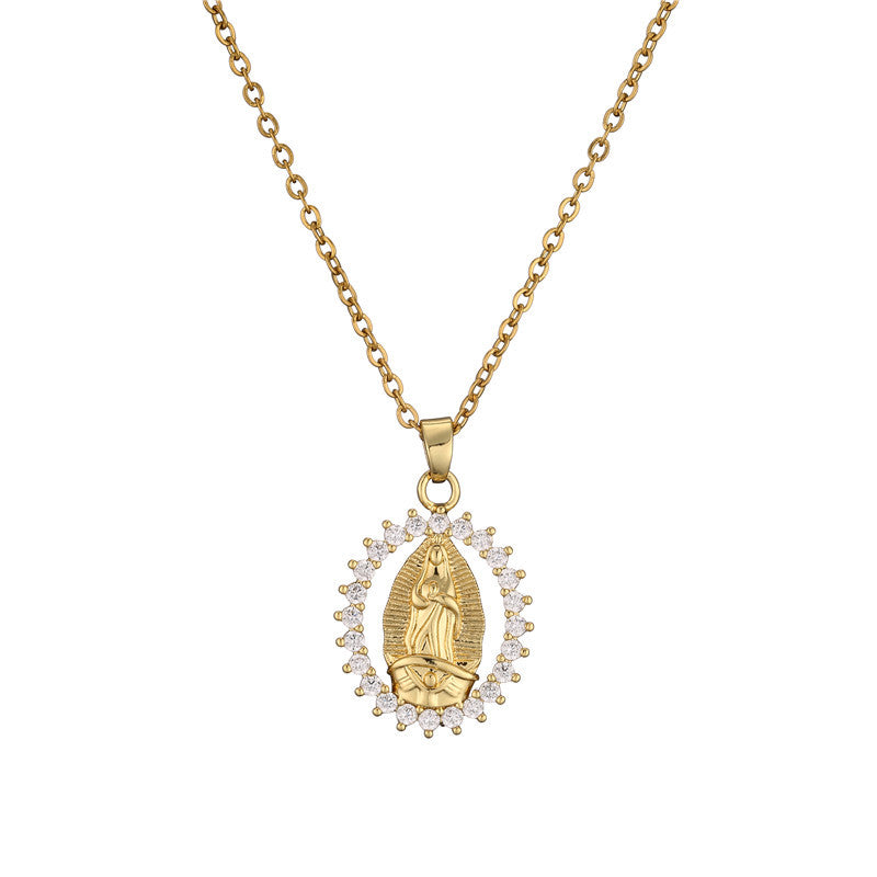 Collana con Pendente a Croce Placcato Rame Oro per Donna, Catena a O, Stile Minimalista Trendy, Design Intarsiato