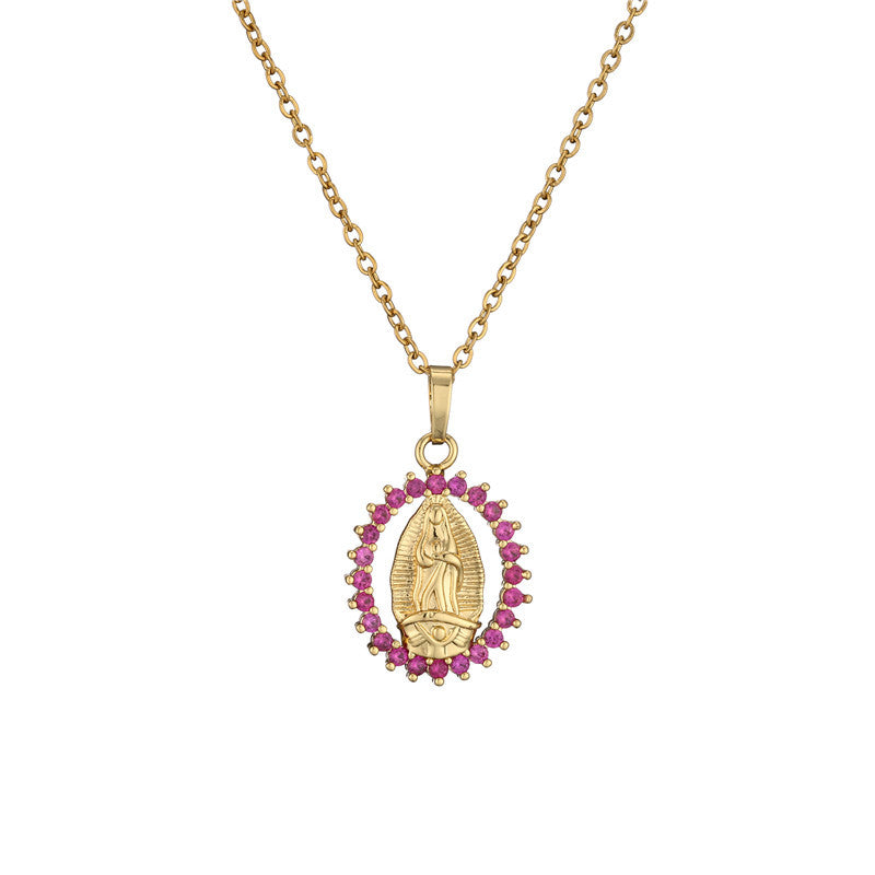 Collana con Pendente a Croce Placcato Rame Oro per Donna, Catena a O, Stile Minimalista Trendy, Design Intarsiato