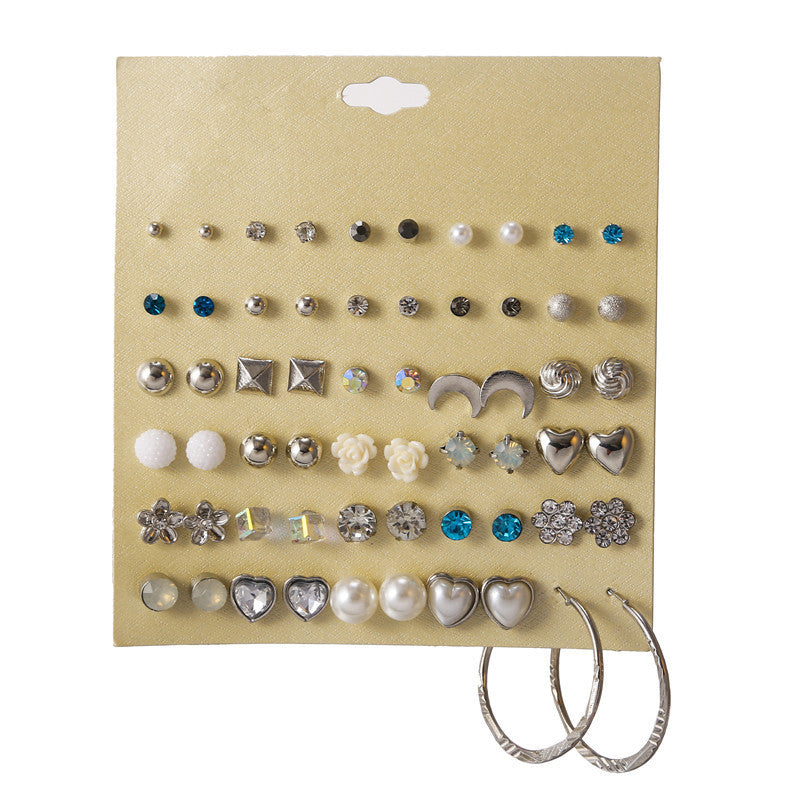 Sweet Geometric Crystal Inlay Alloy Earring Set with Stainless Steel Posts