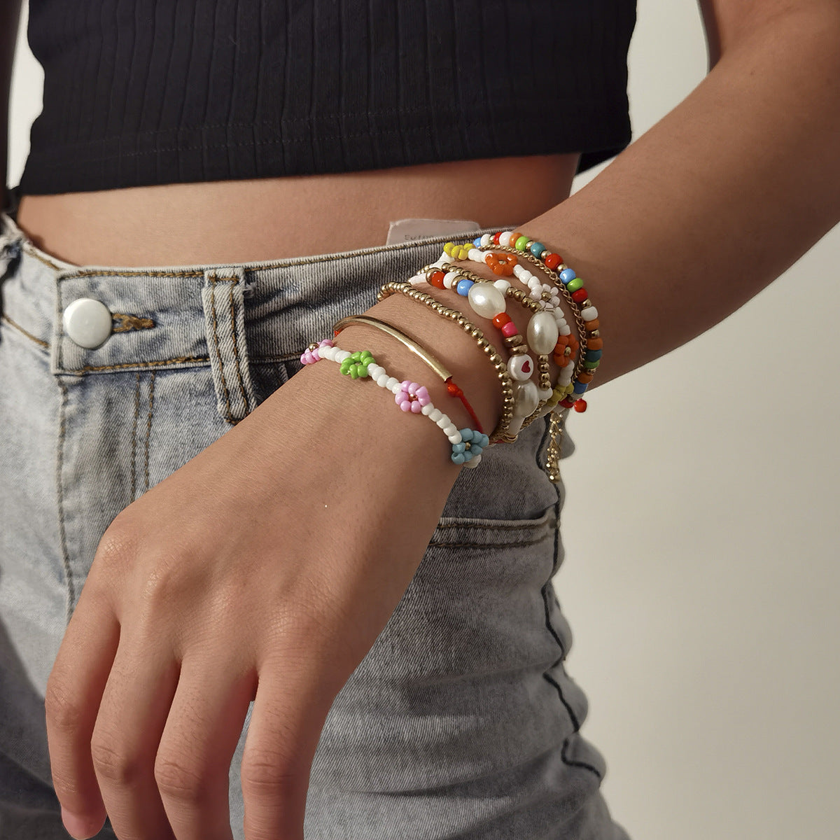 Bracciale da donna con cuore in perline geometriche colorate, design floreale fatto a mano, materiale in resina, stile bohémien vintage, regalo souvenir di viaggio