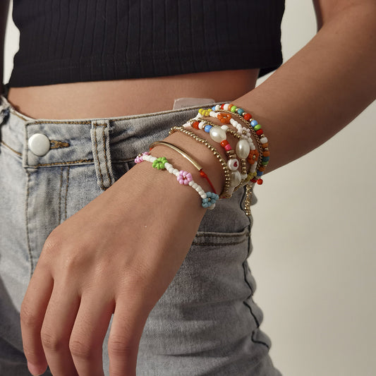 Bracciale da donna con cuore in perline geometriche colorate, design floreale fatto a mano, materiale in resina, stile bohémien vintage, regalo souvenir di viaggio