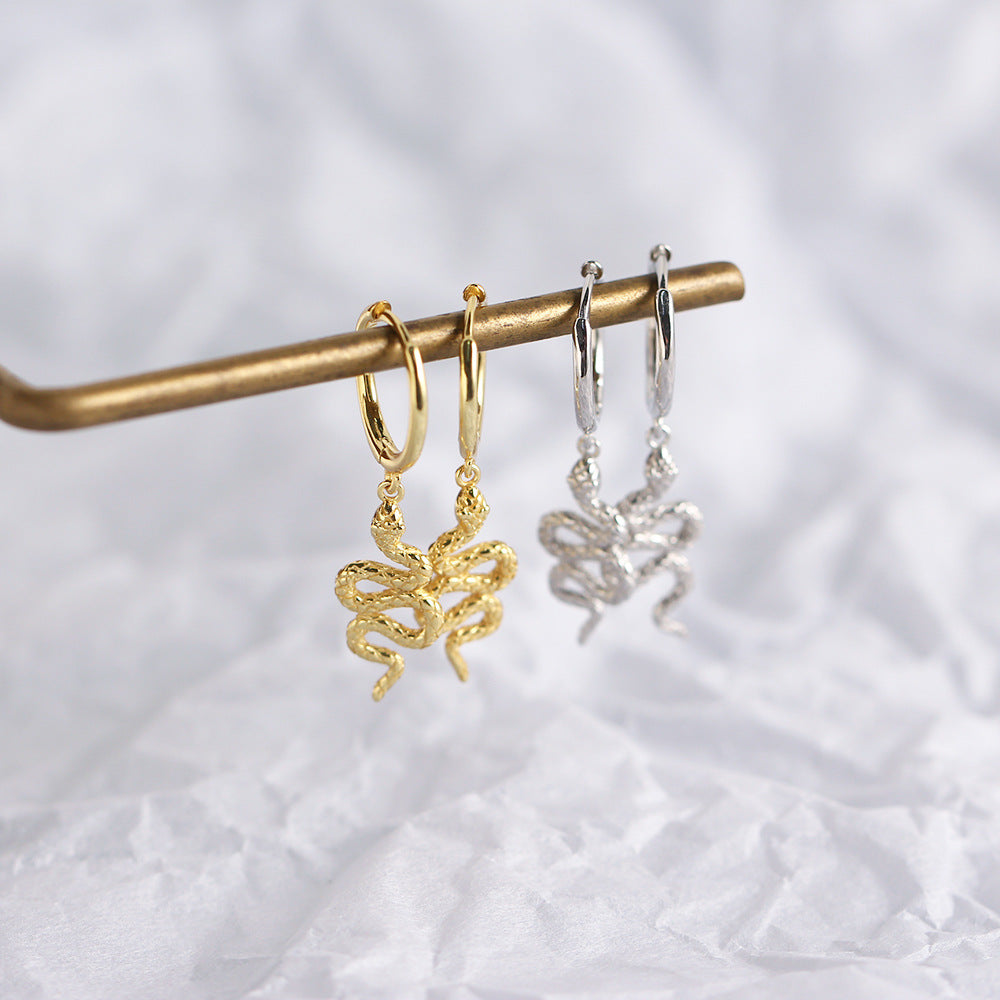 Orecchini da donna in argento sterling con frange a serpente, stile lussuoso e tagliente, placcati, in argento S925