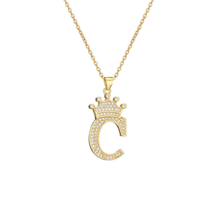 Women's Letter Pendant Necklace with Rhinestone Inlay, Copper O-Chain, European Style Fashion Casual Jewelry