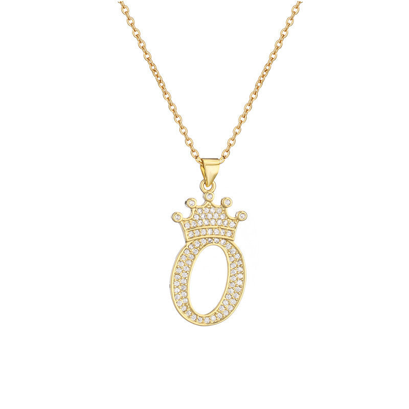 Women's Letter Pendant Necklace with Rhinestone Inlay, Copper O-Chain, European Style Fashion Casual Jewelry