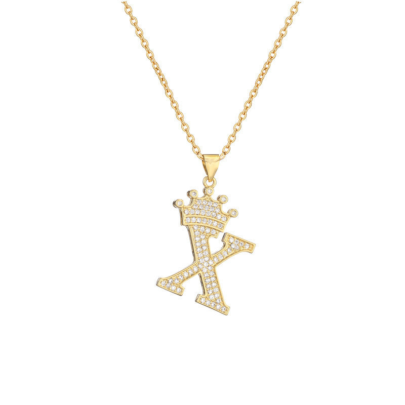 Women's Letter Pendant Necklace with Rhinestone Inlay, Copper O-Chain, European Style Fashion Casual Jewelry