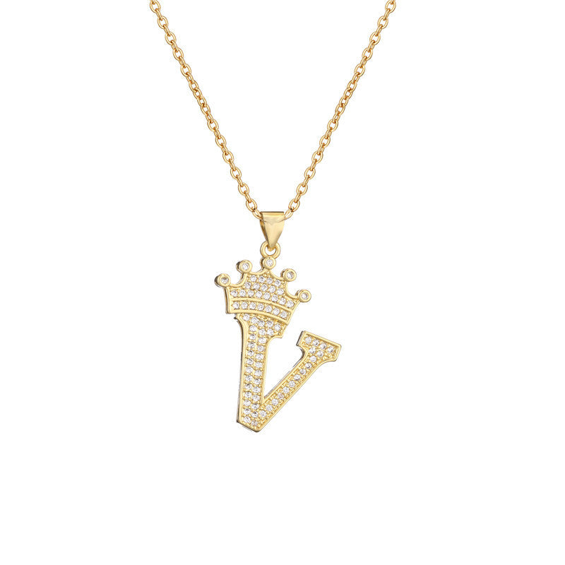 Women's Letter Pendant Necklace with Rhinestone Inlay, Copper O-Chain, European Style Fashion Casual Jewelry