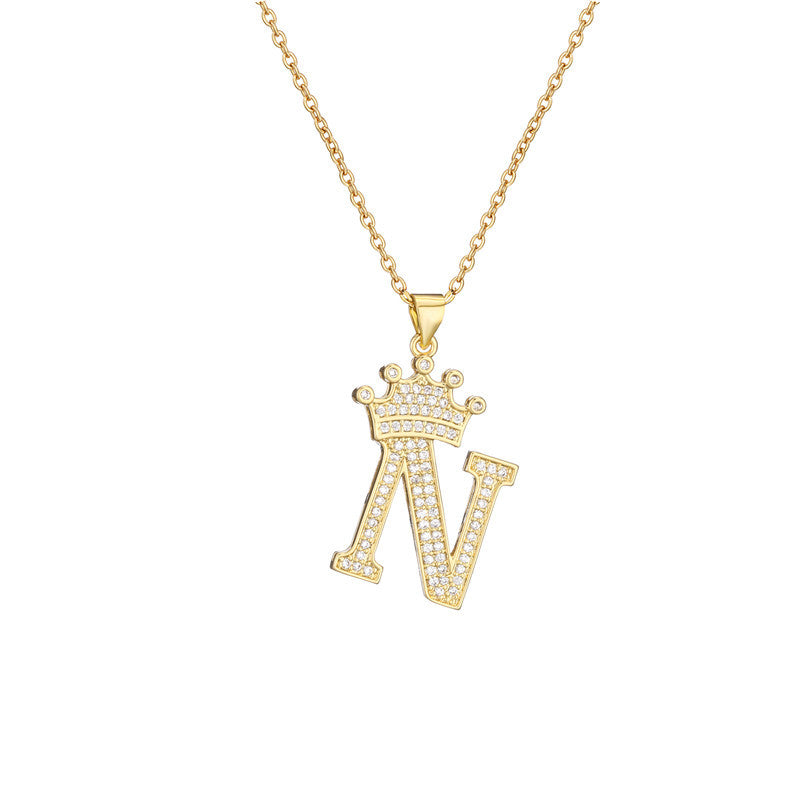 Women's Letter Pendant Necklace with Rhinestone Inlay, Copper O-Chain, European Style Fashion Casual Jewelry
