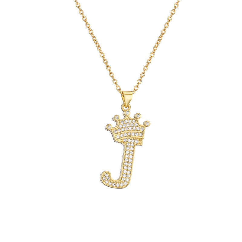 Women's Letter Pendant Necklace with Rhinestone Inlay, Copper O-Chain, European Style Fashion Casual Jewelry