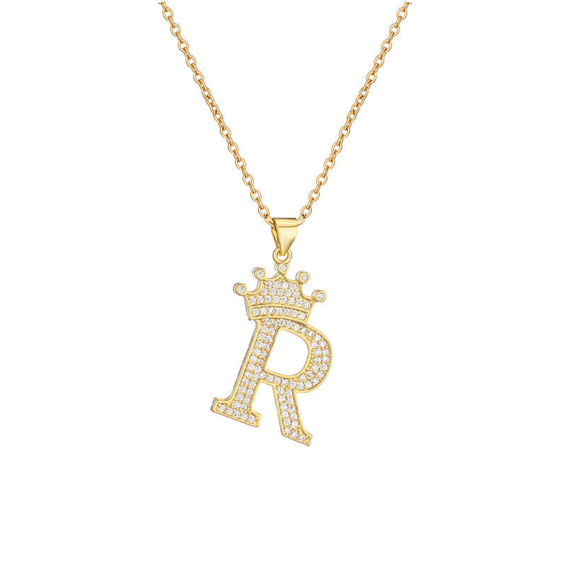 Women's Letter Pendant Necklace with Rhinestone Inlay, Copper O-Chain, European Style Fashion Casual Jewelry