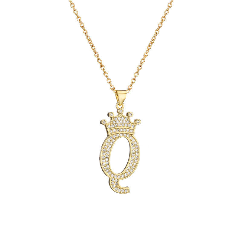 Women's Letter Pendant Necklace with Rhinestone Inlay, Copper O-Chain, European Style Fashion Casual Jewelry