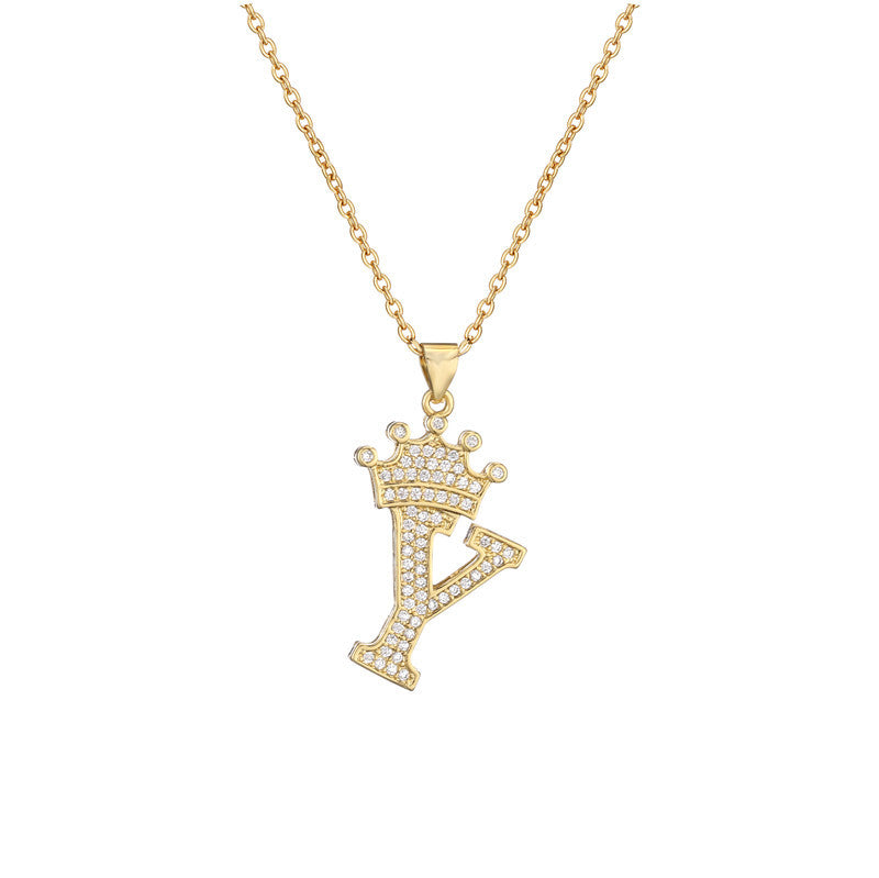 Women's Letter Pendant Necklace with Rhinestone Inlay, Copper O-Chain, European Style Fashion Casual Jewelry