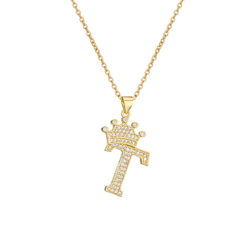 Women's Letter Pendant Necklace with Rhinestone Inlay, Copper O-Chain, European Style Fashion Casual Jewelry