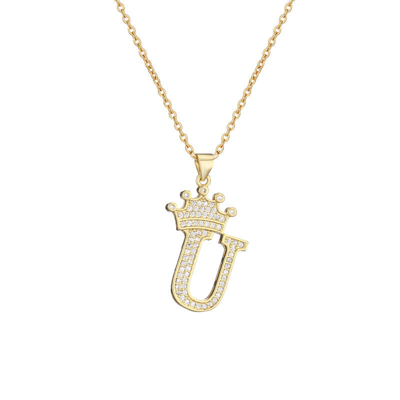 Women's Letter Pendant Necklace with Rhinestone Inlay, Copper O-Chain, European Style Fashion Casual Jewelry