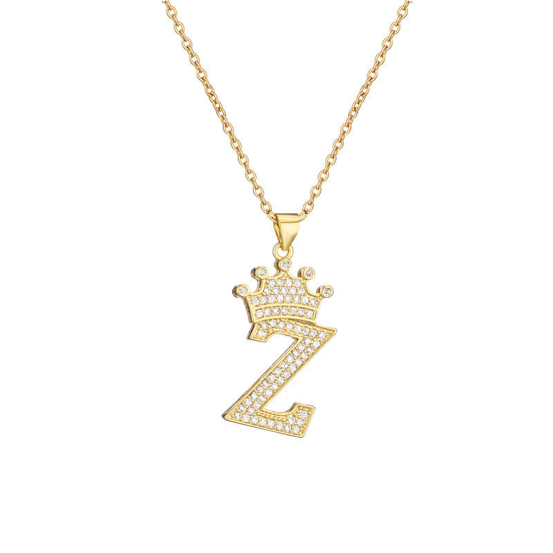 Women's Letter Pendant Necklace with Rhinestone Inlay, Copper O-Chain, European Style Fashion Casual Jewelry