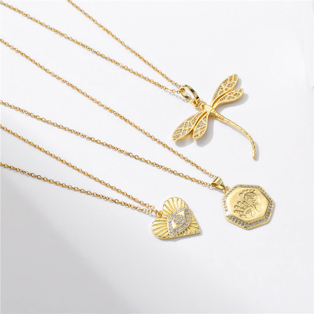 Heart Shape Brass Plated Pendant Necklace with Cable Chain for Women
