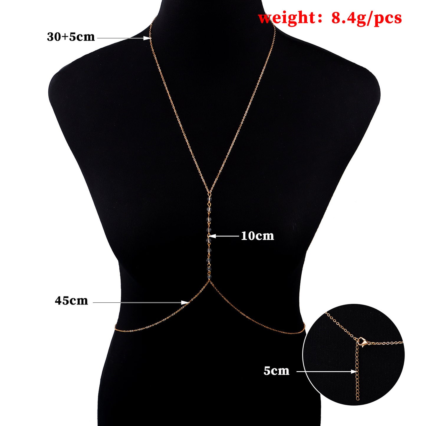 Women's U-Shaped Body Chain with Cross Chain Design Handmade Crystal Beaded Minimalist Sexy Jewelry