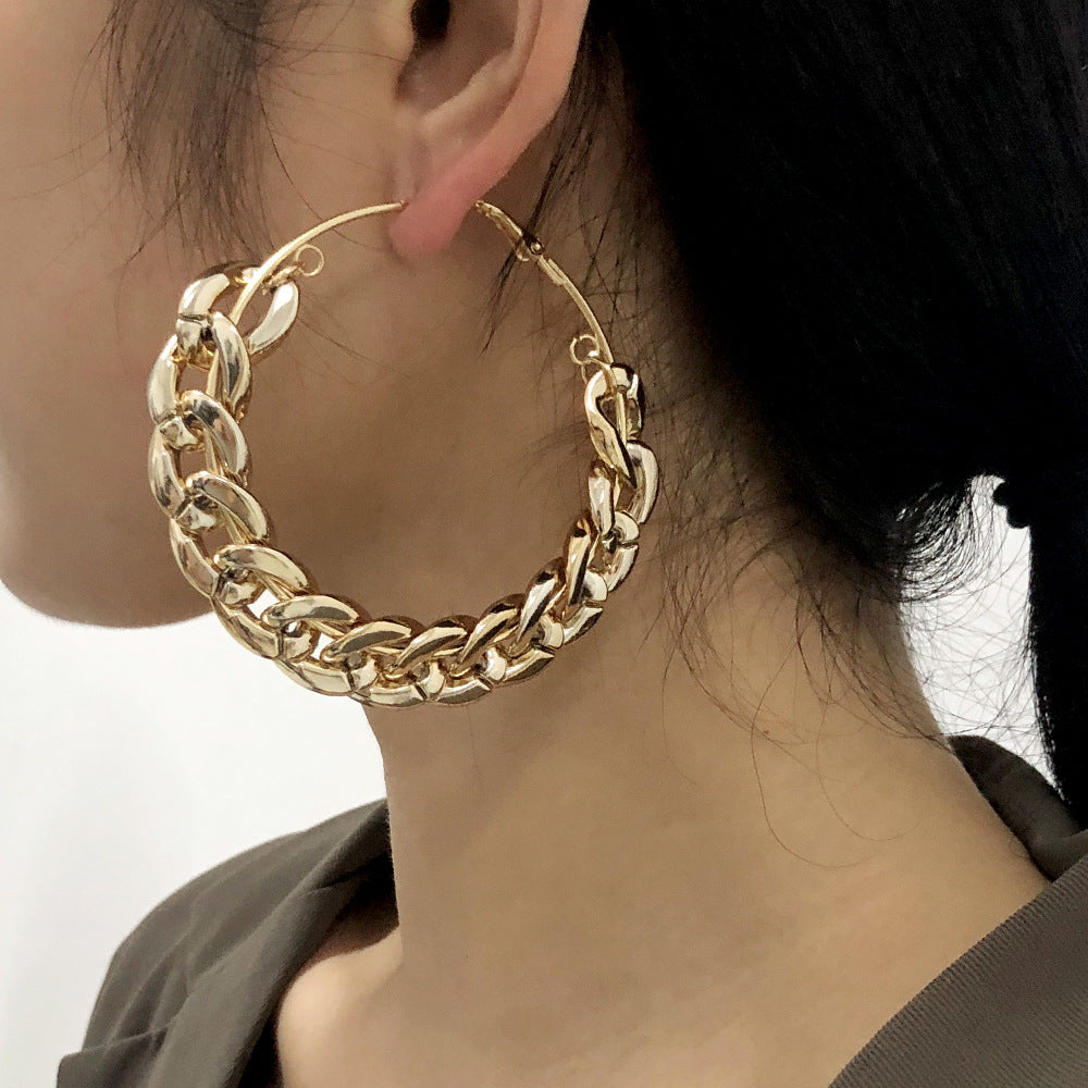 E8942 Pendientes grandes de círculo geométricos punk para mujer con cadena gruesa al por mayor