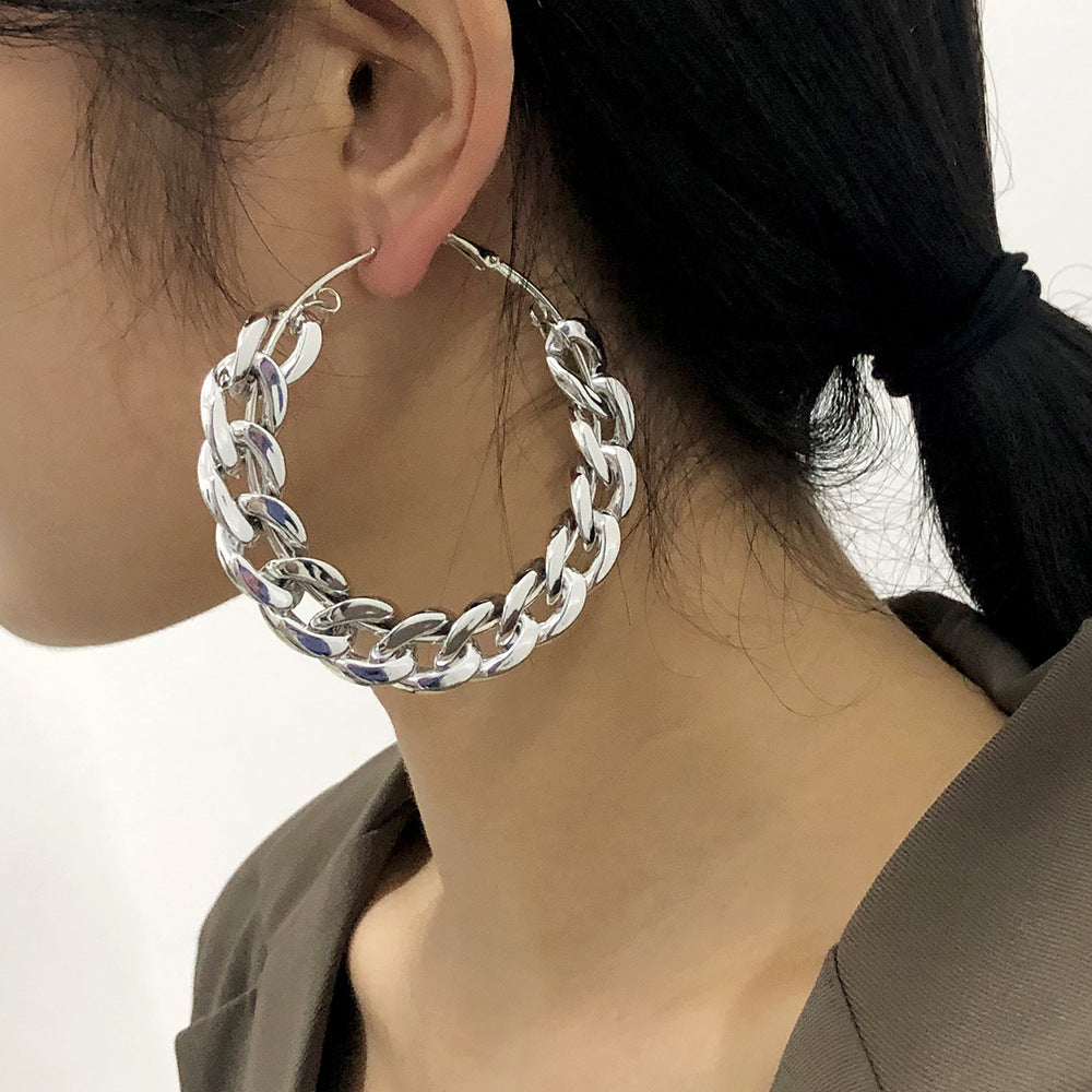 E8942 Pendientes grandes de círculo geométricos punk para mujer con cadena gruesa al por mayor