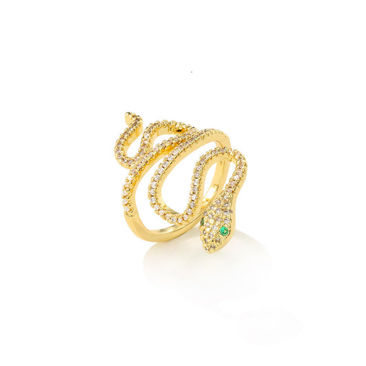 Minimalist Snake Shaped Brass Ring with Cubic Zirconia Inlay for Women