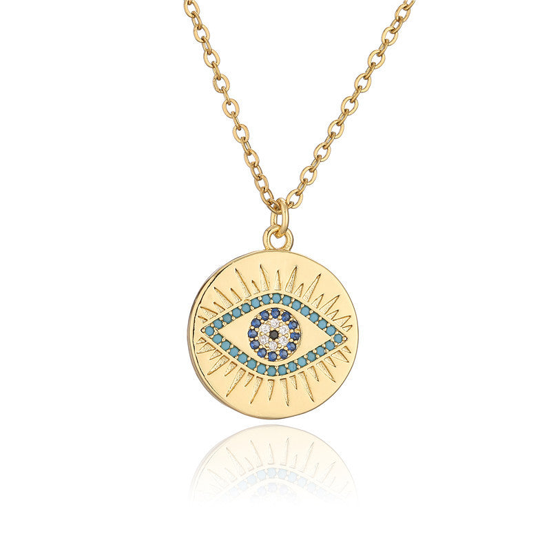 Geometric Pendant Necklace for Women with Rhinestone Inlay, Copper Plated Gold, O-Chain, Minimalist Fashion Casual Style