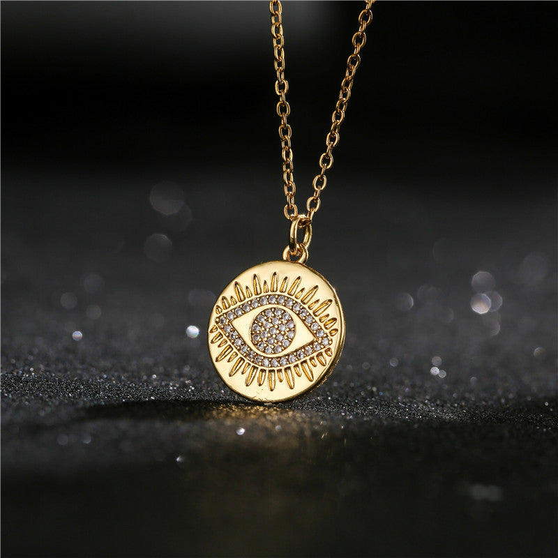 Geometric Pendant Necklace for Women with Rhinestone Inlay, Copper Plated Gold, O-Chain, Minimalist Fashion Casual Style