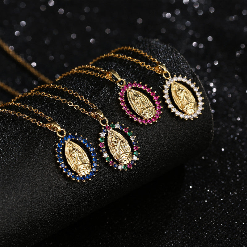 Collana con Pendente a Croce Placcato Rame Oro per Donna, Catena a O, Stile Minimalista Trendy, Design Intarsiato