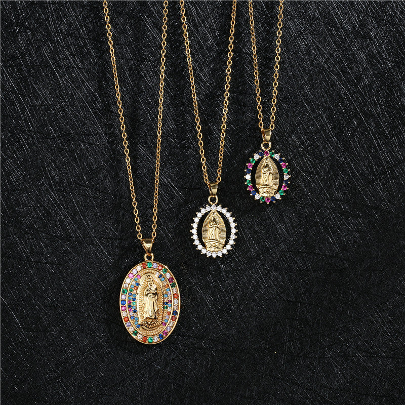 Collana con Pendente a Croce Placcato Rame Oro per Donna, Catena a O, Stile Minimalista Trendy, Design Intarsiato
