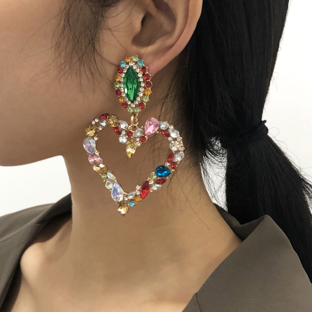 E8893 Pendientes de Mujer en Forma de Corazón de Aleación con Diamantes de Imitación Chapados Estilo Dulce a la Moda Pendientes Largos