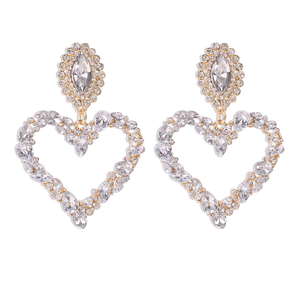 E8893 Pendientes de Mujer en Forma de Corazón de Aleación con Diamantes de Imitación Chapados Estilo Dulce a la Moda Pendientes Largos