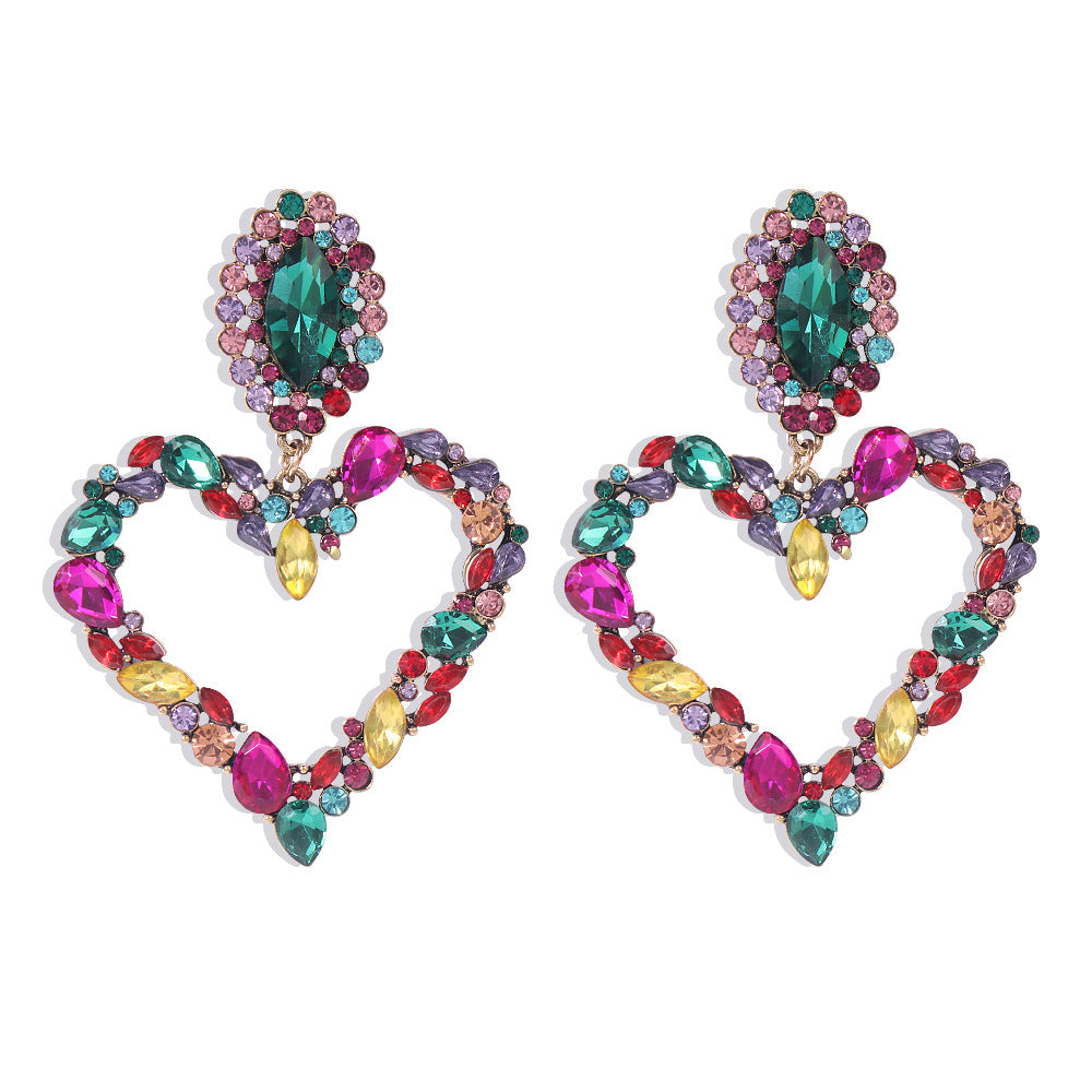 E8893 Pendientes de Mujer en Forma de Corazón de Aleación con Diamantes de Imitación Chapados Estilo Dulce a la Moda Pendientes Largos