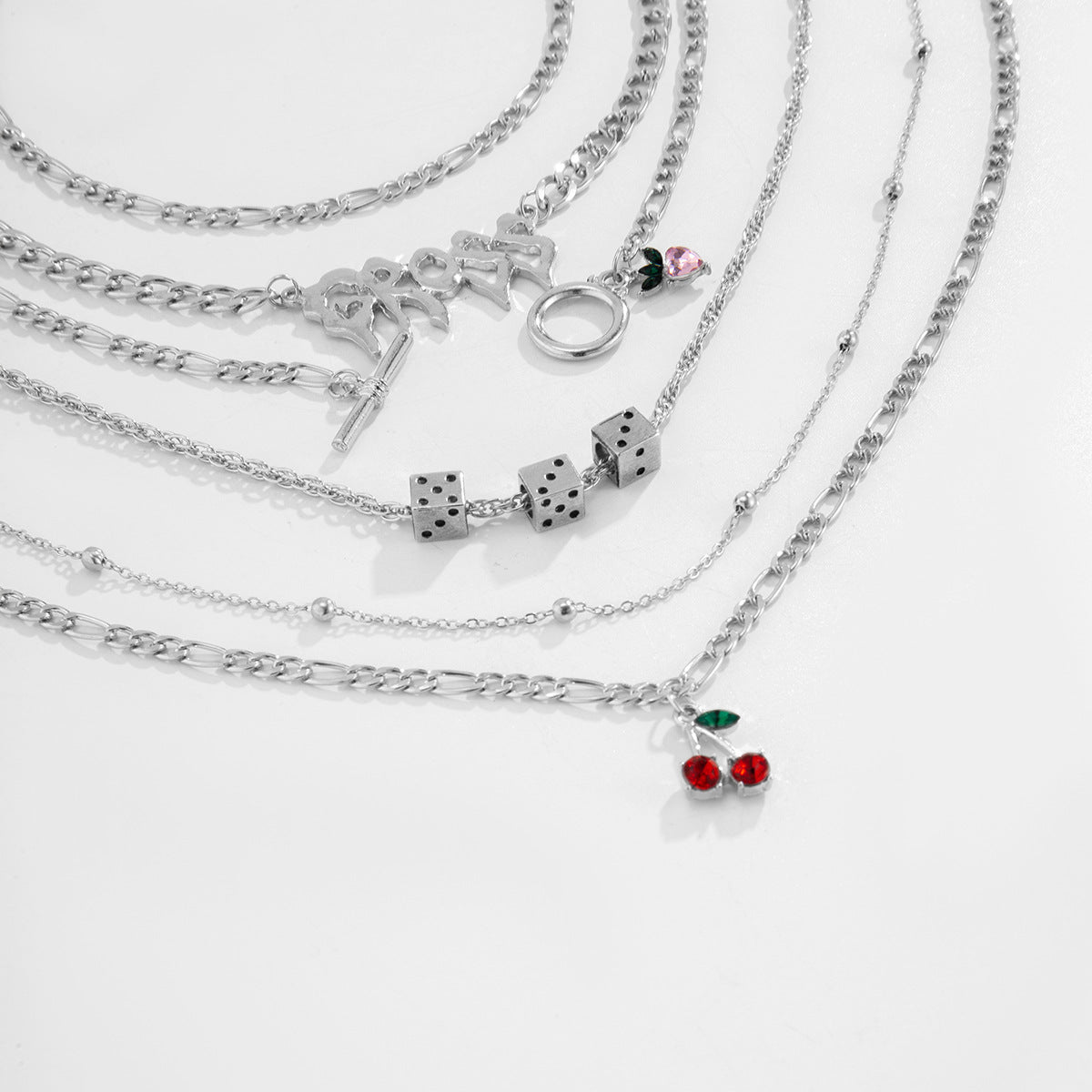 Exaggerated Multi-Layer Geometric Letter Dice Alloy Plated Necklace Set with Singapore Chain for Women