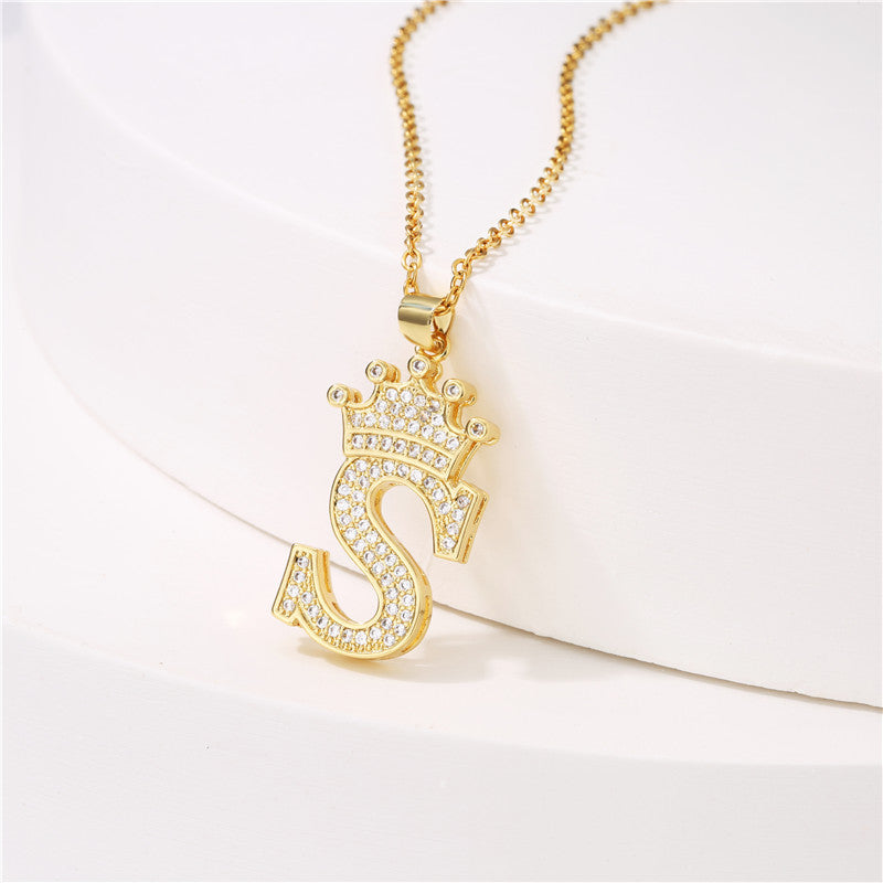 Women's Letter Pendant Necklace with Rhinestone Inlay, Copper O-Chain, European Style Fashion Casual Jewelry