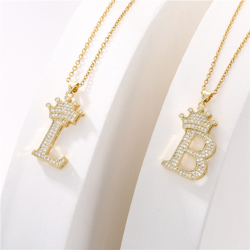 Women's Letter Pendant Necklace with Rhinestone Inlay, Copper O-Chain, European Style Fashion Casual Jewelry