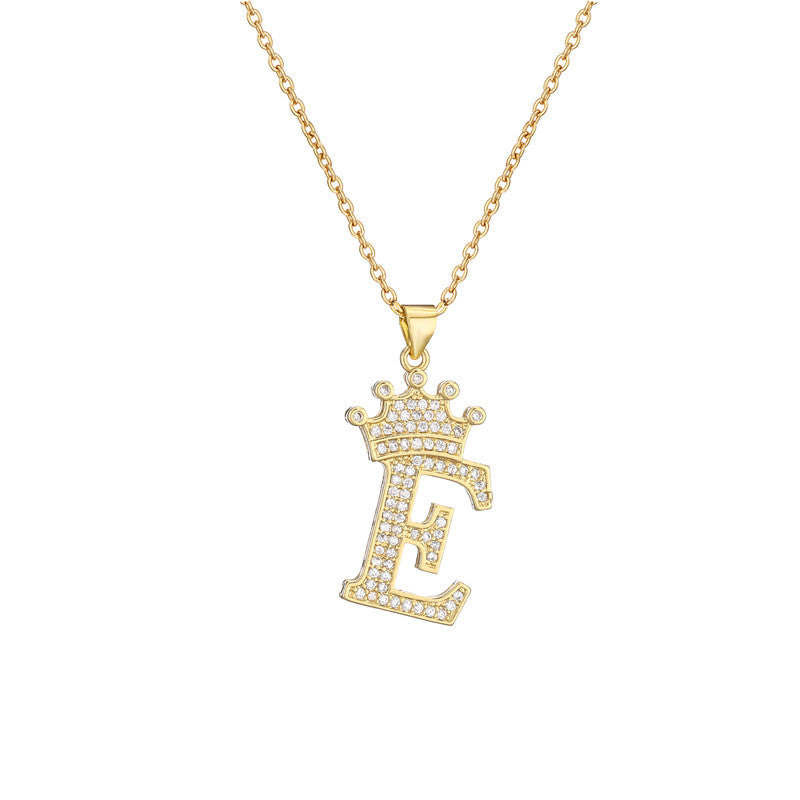 Women's Letter Pendant Necklace with Rhinestone Inlay, Copper O-Chain, European Style Fashion Casual Jewelry