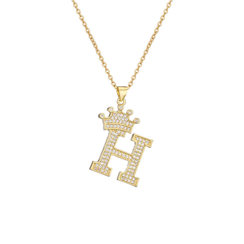 Women's Letter Pendant Necklace with Rhinestone Inlay, Copper O-Chain, European Style Fashion Casual Jewelry