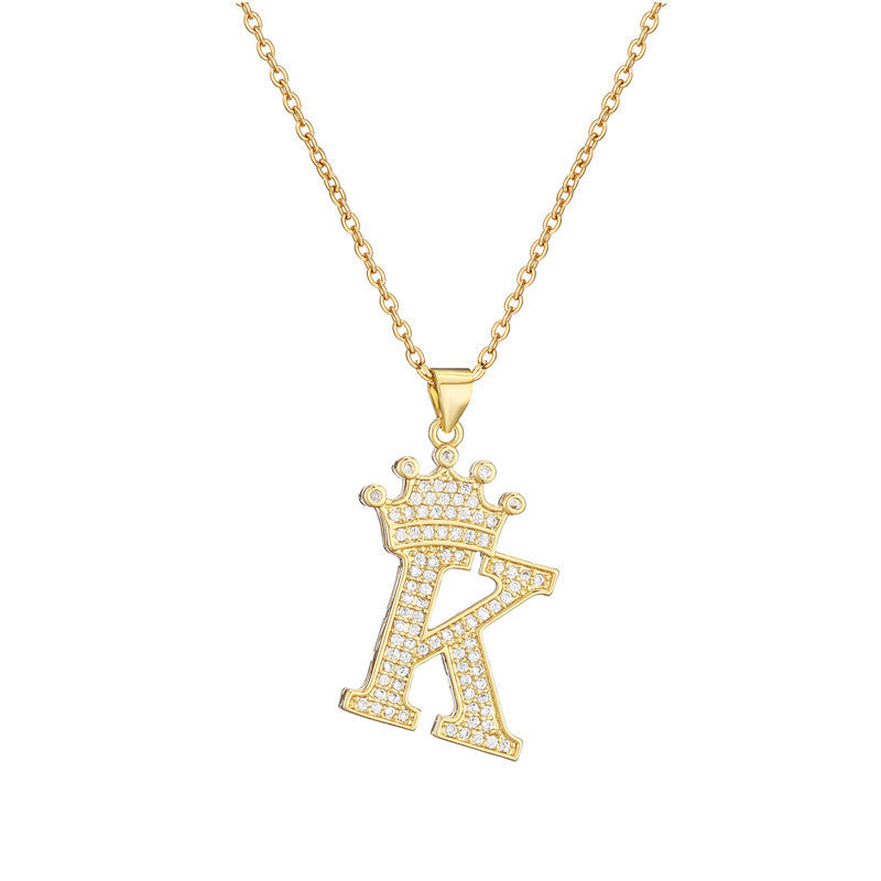 Women's Letter Pendant Necklace with Rhinestone Inlay, Copper O-Chain, European Style Fashion Casual Jewelry