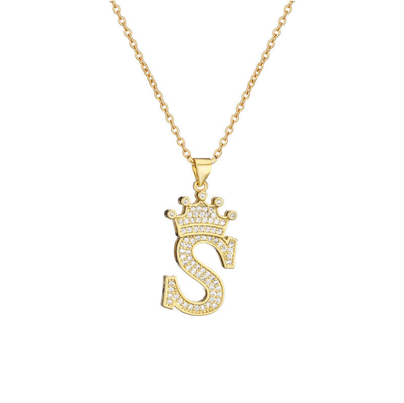 Women's Letter Pendant Necklace with Rhinestone Inlay, Copper O-Chain, European Style Fashion Casual Jewelry