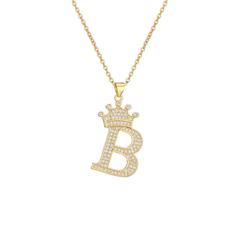 Women's Letter Pendant Necklace with Rhinestone Inlay, Copper O-Chain, European Style Fashion Casual Jewelry