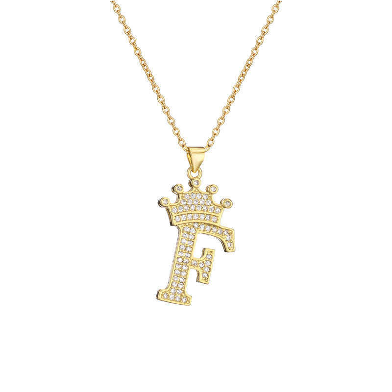 Women's Letter Pendant Necklace with Rhinestone Inlay, Copper O-Chain, European Style Fashion Casual Jewelry