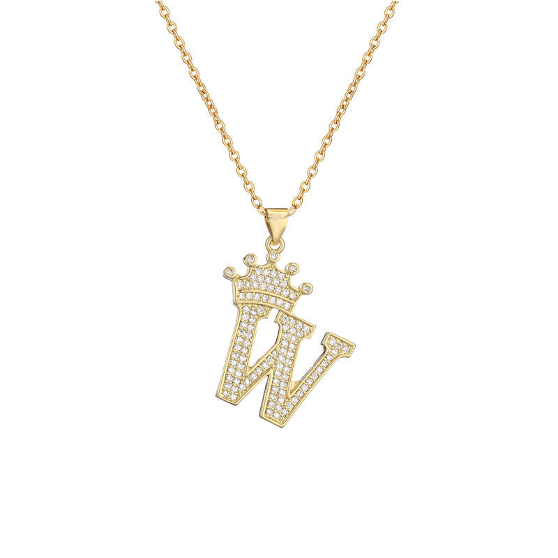 Women's Letter Pendant Necklace with Rhinestone Inlay, Copper O-Chain, European Style Fashion Casual Jewelry