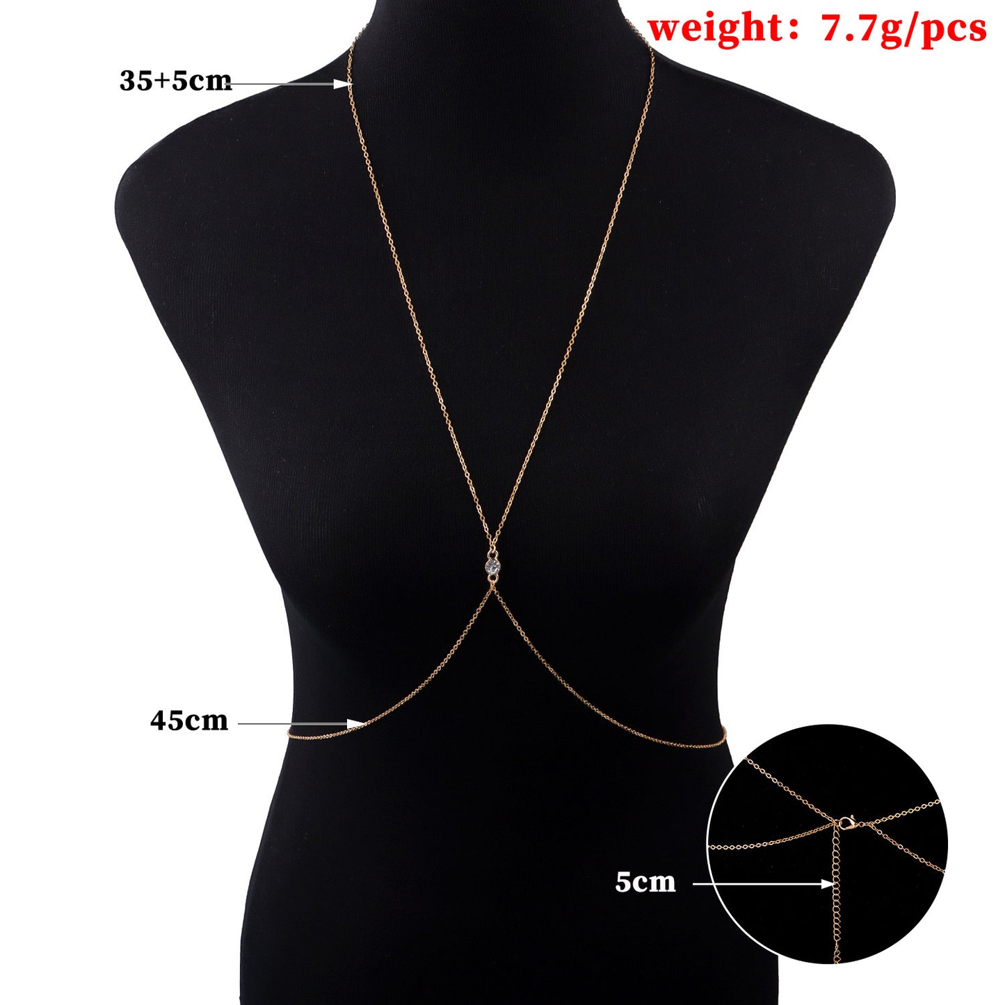 Women's Geometric Body Chain with Rhinestone and Zircon Accents Minimalist Fashion Jewelry Cross Chain Adjustable Body Jewelry for Summer