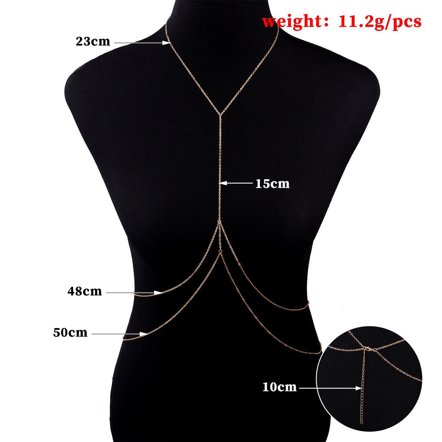 Women's U-Shaped Body Chain Beach Bikini Jewelry Cross Chain Adjustable Alloy Body Jewelry for Summer