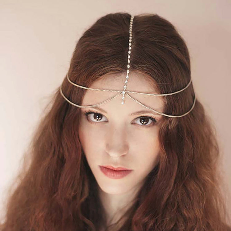 Shiny Rhinestone Wave Chain Headband for Women Geometric Tartan Hair Accessory Fashion Headwear