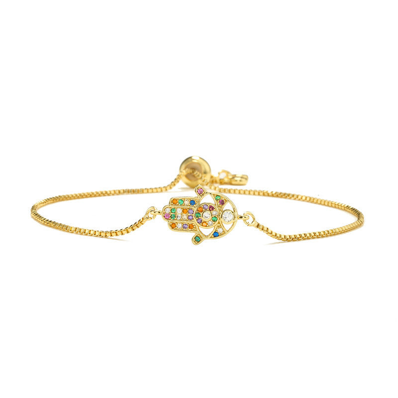 Fashion Evil Eye Hand Bracelet Brass Plated Adjustable Women