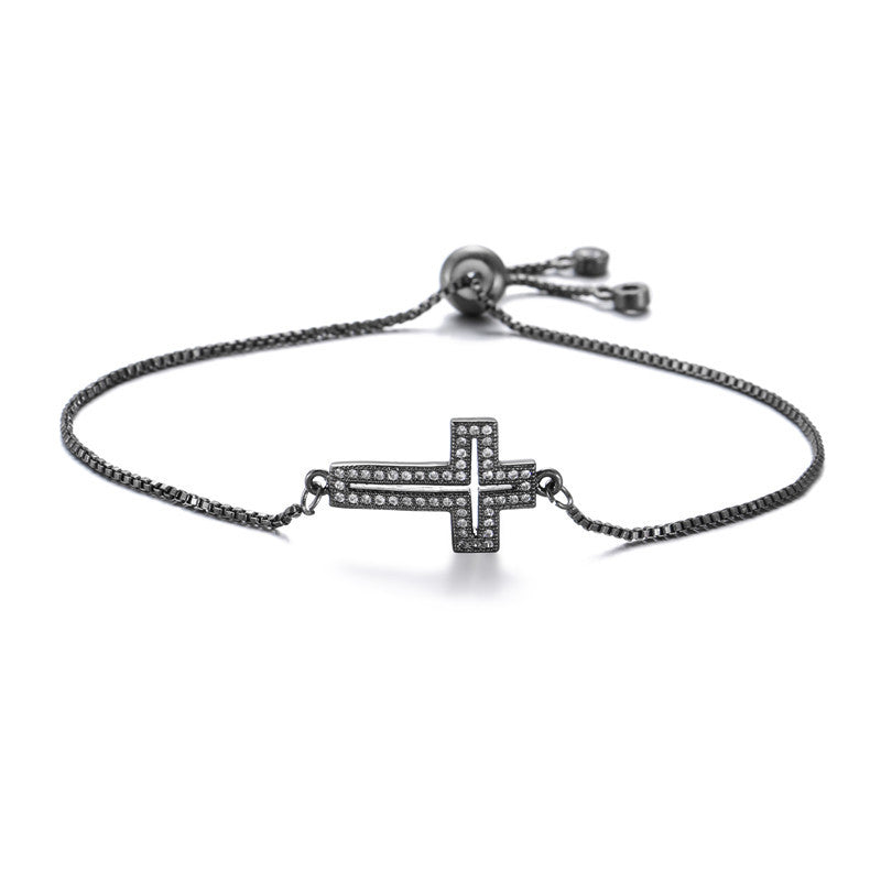 Geometric Cross Plated Copper Adjustable Women's Bracelet - Minimalist Fashion Casual Jewelry for Travel Souvenir Gift