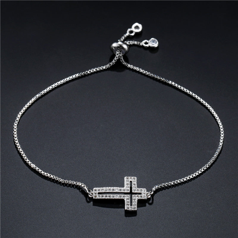 Geometric Cross Plated Copper Adjustable Women's Bracelet - Minimalist Fashion Casual Jewelry for Travel Souvenir Gift