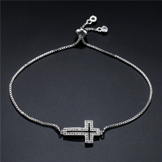 Bracciale da Donna Regolabile in Rame Placcato a Croce Geometrica - Gioielli Minimalisti Casual alla Moda per Souvenir di Viaggio