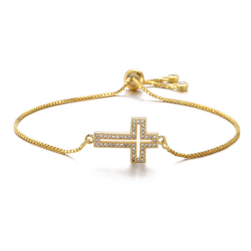 Geometric Cross Plated Copper Adjustable Women's Bracelet - Minimalist Fashion Casual Jewelry for Travel Souvenir Gift
